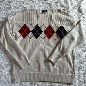 GAP Beige Argyle Crewneck Sweater